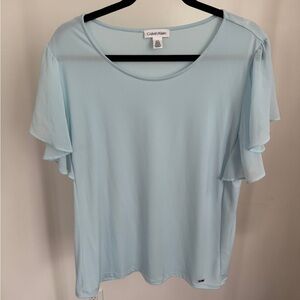 Calvin Klein Blue Flutter Sleeve Blouse